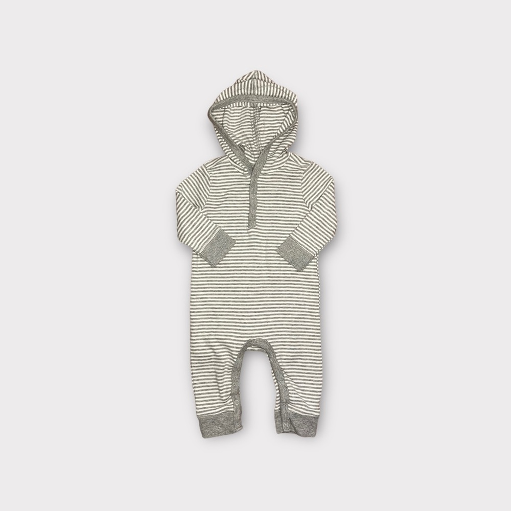 Primary Gray Striped Hoodie Romper